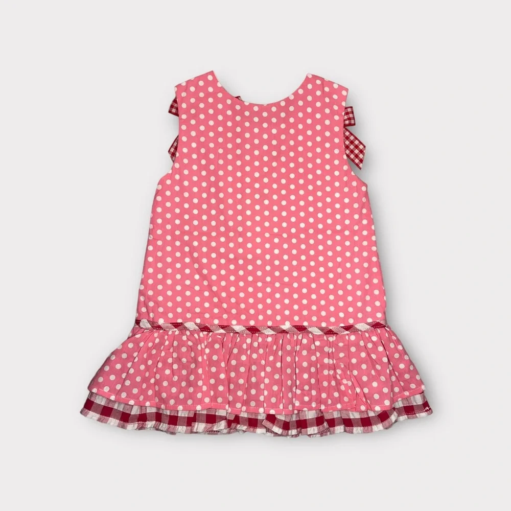 Lil Cactus Polkadot Heart Eyelet Trim Pink Pinafore Dress